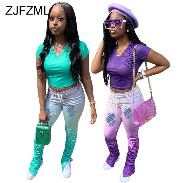 green purple gradient print two piece tracksuit women v neck short sleeve crop and split hem stacked flare sweatpant outfits, Gray
green purple gradient print two piece tracksuit women v neck short sleeve crop and split hem stacked flare sweatpant outfits, Gray