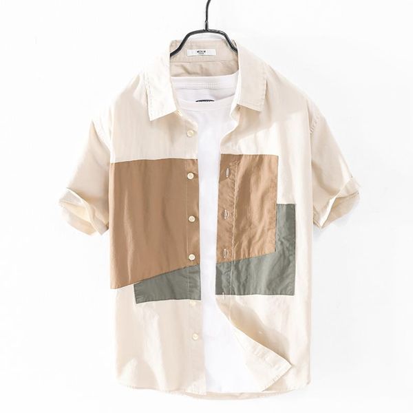 men's casual shirts 100% cotton arrival short sleeve patchwork khaki men fashion comfortable shirt for chemise camisa mens, White;black
men's casual shirts 100% cotton arrival short sleeve patchwork khaki men fashion comfortable shirt for chemise camisa mens, White;black