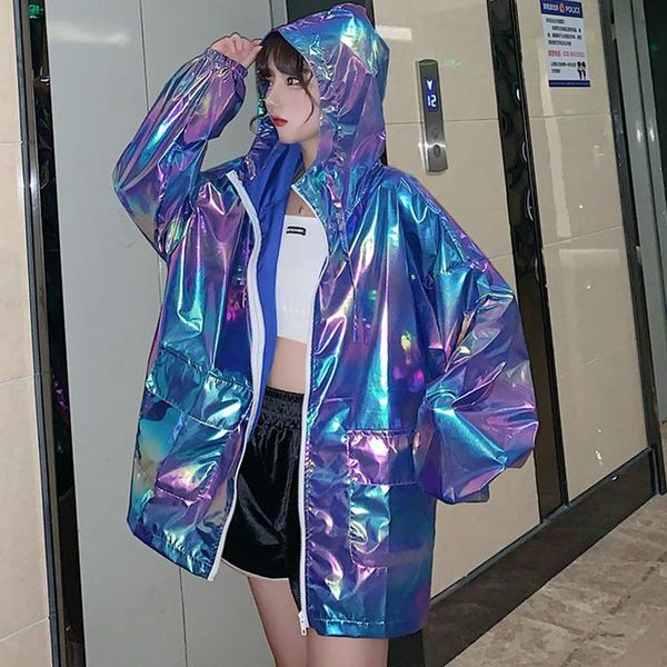 women's jackets korean hooded windbreaker jacket womens spring autumn loose shiny laser plus size pockets basic coat ladies outerwear, Black;brown
women's jackets korean hooded windbreaker jacket womens spring autumn loose shiny laser plus size pockets basic coat ladies outerwear, Black;brown