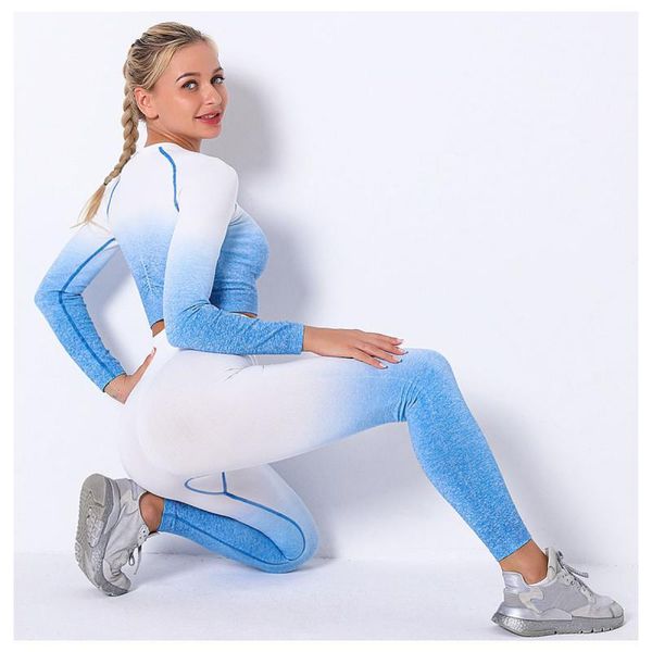 summer women's sportswear suit gradient dyeing high waist hip tights seamless yoga fitness jogging sports suit 2-piece set, White;black
summer women's sportswear suit gradient dyeing high waist hip tights seamless yoga fitness jogging sports suit 2-piece set, White;black