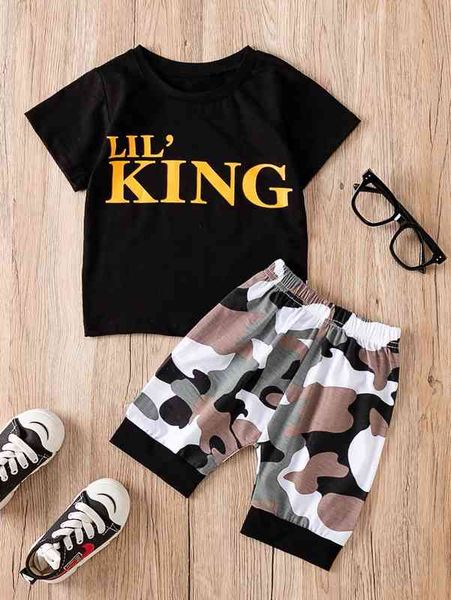 baby letter graphic tee & camo print shorts she, White