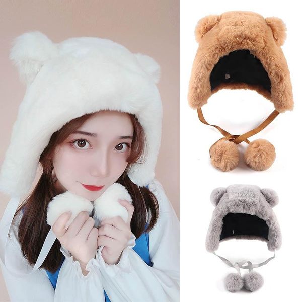 beanie/skull caps cute bear ears beanie women winter hats autumn 2021 warm plush faux fur earflaps snow cap girls hat skullies beanies, Blue;gray
beanie/skull caps cute bear ears beanie women winter hats autumn 2021 warm plush faux fur earflaps snow cap girls hat skullies beanies, Blue;gray