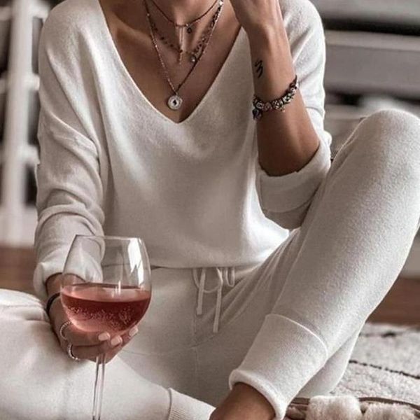 new women two piece sets tracksuit long sleeve homewear suit v neck autumn winter woman clothing suits slim stretch pajamas, White
new women two piece sets tracksuit long sleeve homewear suit v neck autumn winter woman clothing suits slim stretch pajamas, White