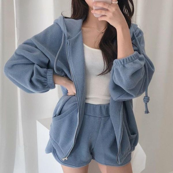 women's tracksuits autumn casual sets wild long sleeve zip up sweatshirts hooded corduroy cardigan coat fashion high waist shorts wide, Gray
women's tracksuits autumn casual sets wild long sleeve zip up sweatshirts hooded corduroy cardigan coat fashion high waist shorts wide, Gray