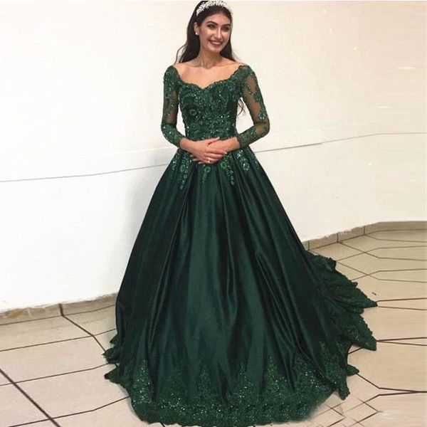 dark green lace long sleeves prom dresses beaded appliqued sweep train corset back formal evening party gowns, Black
dark green lace long sleeves prom dresses beaded appliqued sweep train corset back formal evening party gowns, Black