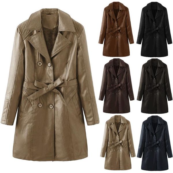 women's trench coats 2021 european and american foreign trade medium long windbreaker plus plush leather jacket lapel coat, Tan;black
women's trench coats 2021 european and american foreign trade medium long windbreaker plus plush leather jacket lapel coat, Tan;black