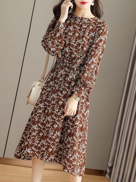casual dresses autumn french style chiffon ladies 2021 o-neck long sleeve strappy print floral elegant maxi dress women clothing, Black;gray
casual dresses autumn french style chiffon ladies 2021 o-neck long sleeve strappy print floral elegant maxi dress women clothing, Black;gray