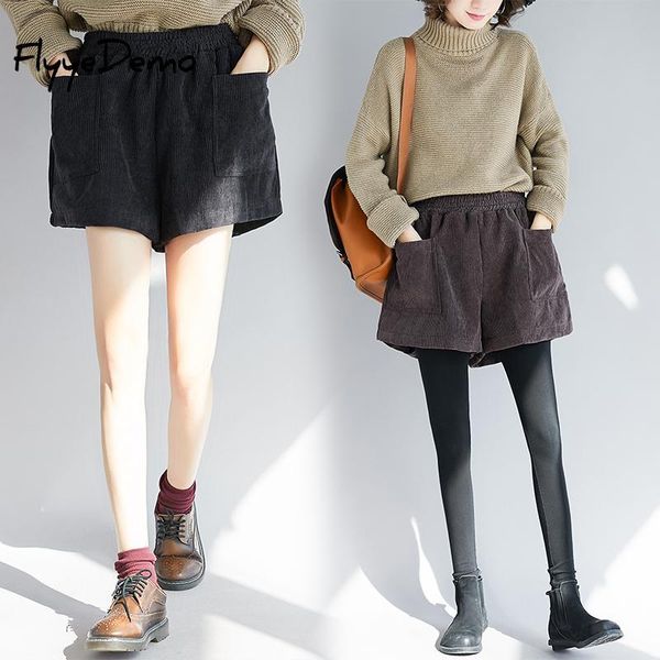women's shorts women loose solid corduroy pockets high waist vintage winter warm female casual chic pantalones cortos plus size, White;black
women's shorts women loose solid corduroy pockets high waist vintage winter warm female casual chic pantalones cortos plus size, White;black