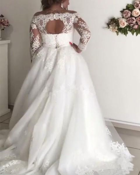 new plus 2021 size wedding es sheer neck long sleeve appliques illusion sash hollow back garden country bridal gowns robe de mariee a2zu, White
new plus 2021 size wedding es sheer neck long sleeve appliques illusion sash hollow back garden country bridal gowns robe de mariee a2zu, White