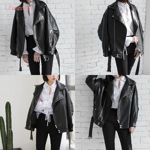 2021 spring black pu leather loose turn-down collar zipper fashion new women's wild jacket, Black;brown
2021 spring black pu leather loose turn-down collar zipper fashion new women's wild jacket, Black;brown