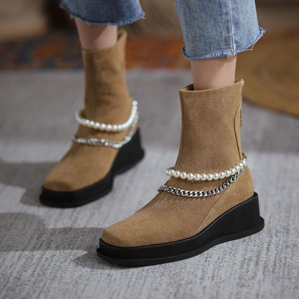 boots kid suede leather shoes woman platform wedges med heels 2021 autumn winter concise party working ankle, Black
boots kid suede leather shoes woman platform wedges med heels 2021 autumn winter concise party working ankle, Black
