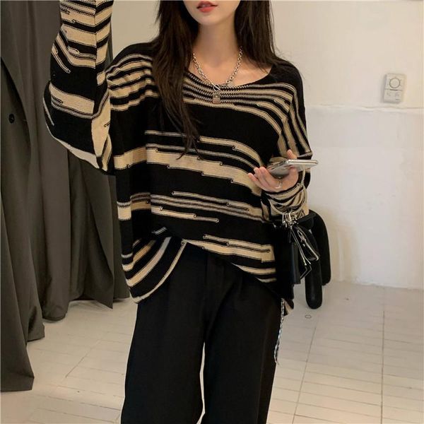 women's sweaters vintage stripe contrast color sweater women o-neck knitted pullovers for casual loose all-match autumn outwear jumper, White;black
women's sweaters vintage stripe contrast color sweater women o-neck knitted pullovers for casual loose all-match autumn outwear jumper, White;black