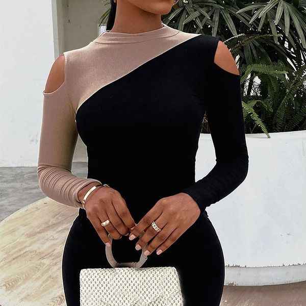 women's t-shirt 2021 fashion slim fit women pullover patchwork tunic cold shoulder long sleeve autumn tees shirt, White
women's t-shirt 2021 fashion slim fit women pullover patchwork tunic cold shoulder long sleeve autumn tees shirt, White