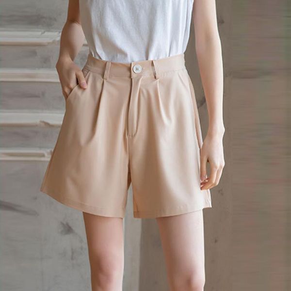 women's shorts summer wide leg pockets suit black button zipper chiffon female short pants 2021 casual office lady breechcloth, White;black
women's shorts summer wide leg pockets suit black button zipper chiffon female short pants 2021 casual office lady breechcloth, White;black
