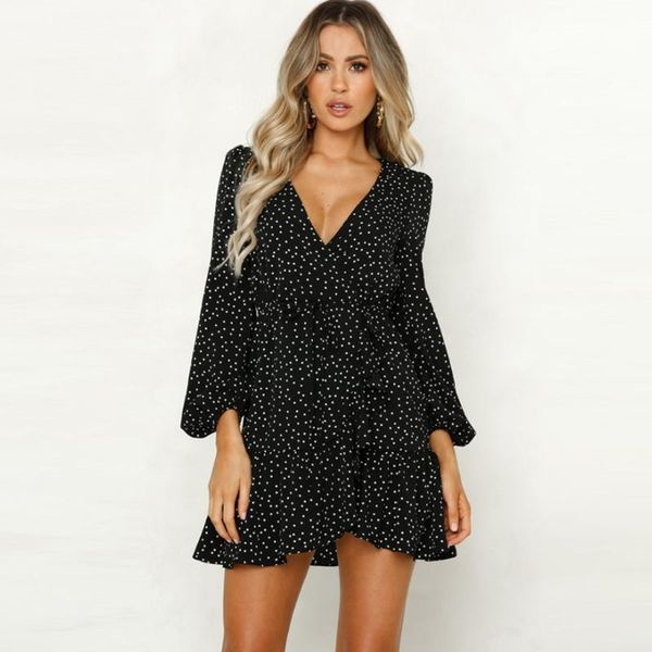 casual dresses fashion women v-neck lantern sleeve polka dot print ruffles open fork mini dress vestidos elegantes para vestido de mujer, Black;gray
casual dresses fashion women v-neck lantern sleeve polka dot print ruffles open fork mini dress vestidos elegantes para vestido de mujer, Black;gray