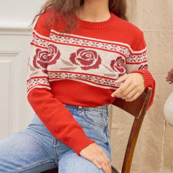 rose jacquard women sweater o-neck long sleeve retro casual wild lady knit knitwear pullover autumn winter new, White;black
rose jacquard women sweater o-neck long sleeve retro casual wild lady knit knitwear pullover autumn winter new, White;black