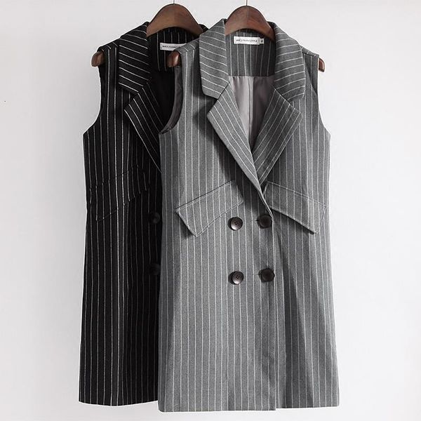 women's vests stripe jacket sleeveless long cardigan blaser feminino work suit chic vest blazer solid color women basic coats outwear, Black;white
women's vests stripe jacket sleeveless long cardigan blaser feminino work suit chic vest blazer solid color women basic coats outwear, Black;white