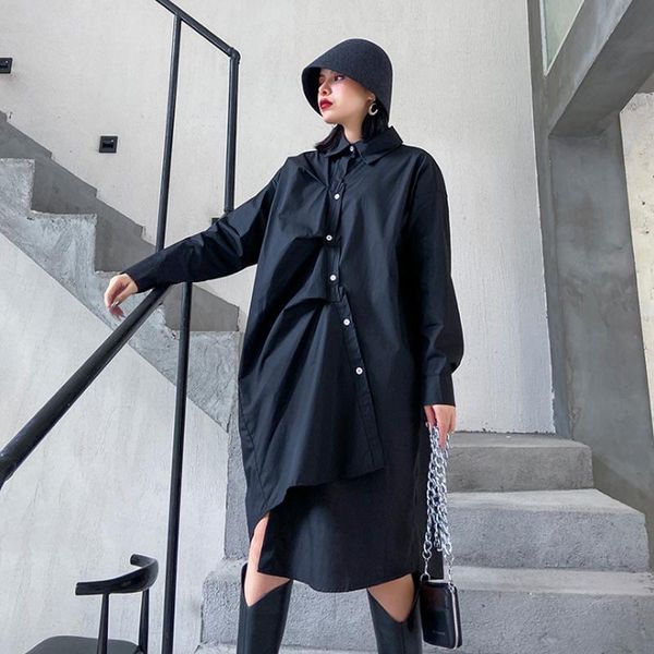 women black asymmetrical pleated big size shirt dress new lapel long sleeve solid color loose fit spring autumn 2021, White
women black asymmetrical pleated big size shirt dress new lapel long sleeve solid color loose fit spring autumn 2021, White