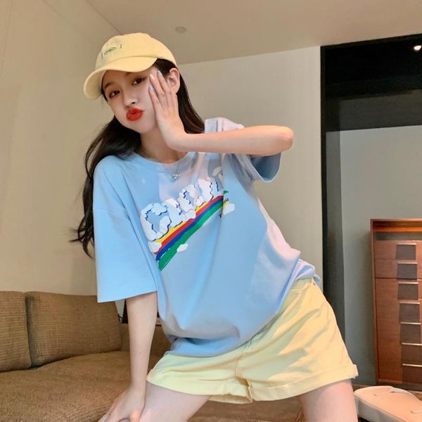 women's t-shirt 2021 summer loose rainbow letter bubble craft printing round neck short-sleeved trend, White
women's t-shirt 2021 summer loose rainbow letter bubble craft printing round neck short-sleeved trend, White