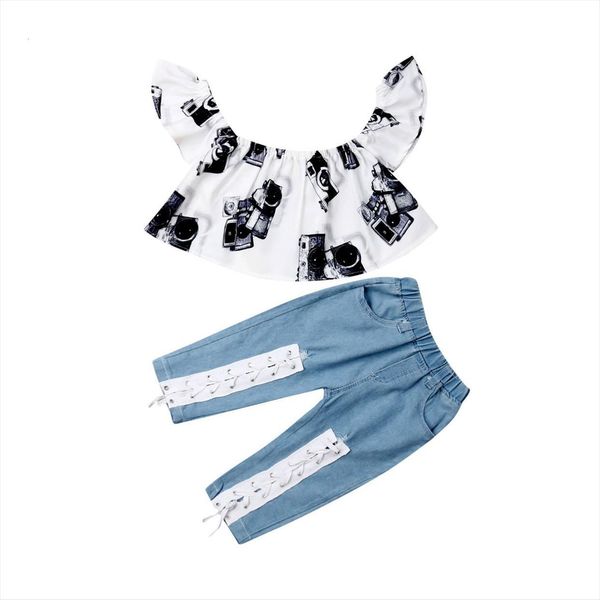 3 8y summer infant kids girls clothes sets off shoulder denim jeans pants sunsuit outfit, White
3 8y summer infant kids girls clothes sets off shoulder denim jeans pants sunsuit outfit, White