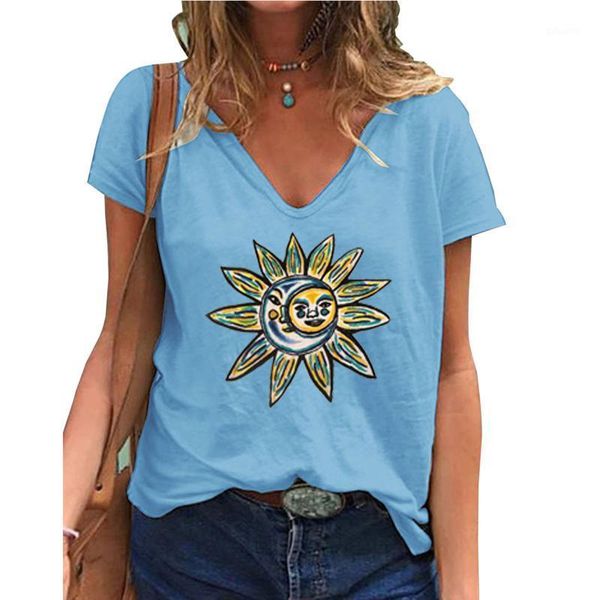 women's t-shirt 2021 graphic oversized women short sleeve digital sunshine and moon printing v-neck loose female clothing, White
women's t-shirt 2021 graphic oversized women short sleeve digital sunshine and moon printing v-neck loose female clothing, White