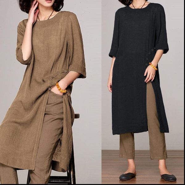 s 5xl 2021 summer women blouses vintage linen half sleeve loose split long shirts casual solid party blusas feminino, White
s 5xl 2021 summer women blouses vintage linen half sleeve loose split long shirts casual solid party blusas feminino, White
