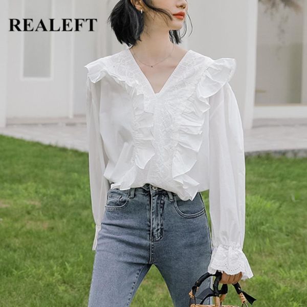 realeft 2021 new long sleeve ladies lace blouse vintage korean style v neck ruffled casual loose women's female, White
realeft 2021 new long sleeve ladies lace blouse vintage korean style v neck ruffled casual loose women's female, White