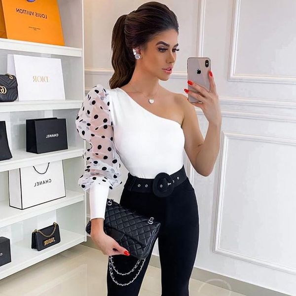 mesh puff sleeve t-shirt ladies one shoulder polka dot transparent long sleeve elegant tee women spring top, White
mesh puff sleeve t-shirt ladies one shoulder polka dot transparent long sleeve elegant tee women spring top, White