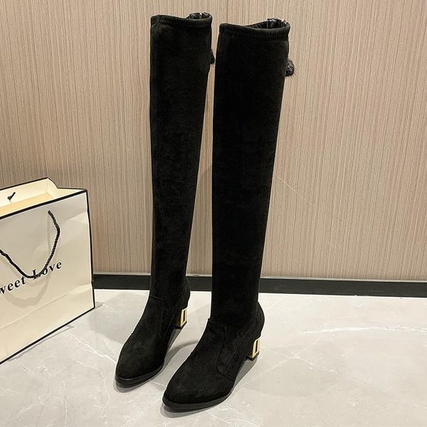 boots 2021 women knee high suede metal fashion winter footwear shoes zipper chunky heels decoration, Black
boots 2021 women knee high suede metal fashion winter footwear shoes zipper chunky heels decoration, Black