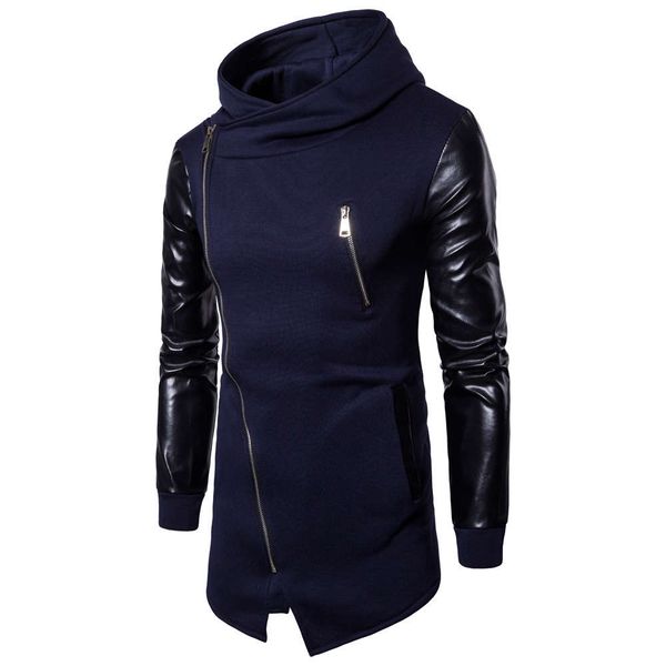 code autumn sweater fashion leisure sleeve patchwork irregular hooded coat, Black