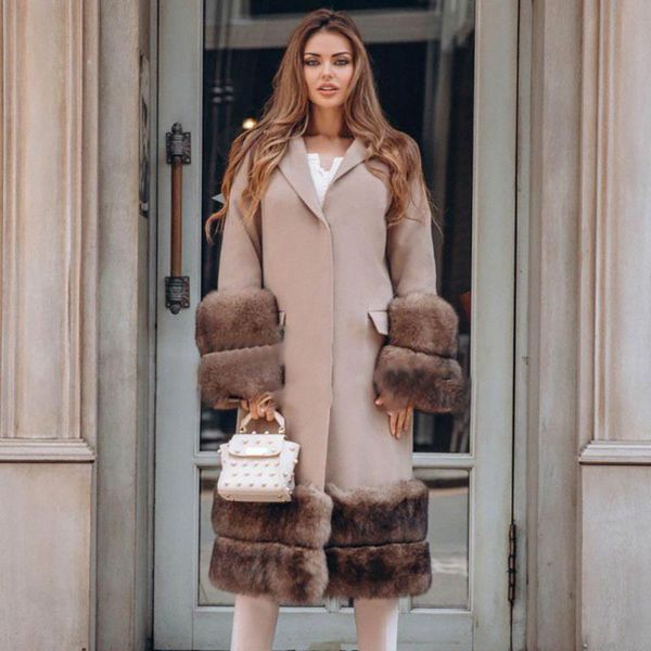 women's fur & faux 2021 fashion wool blend jacket with natural big lapel collar real leather women luxury winter coat, Black
women's fur & faux 2021 fashion wool blend jacket with natural big lapel collar real leather women luxury winter coat, Black
