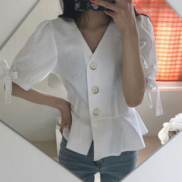 chic summer minimalism white bow bandage v neck short sleeve single-breasted shirt women loose camisas de mujer coat 210610
chic summer minimalism white bow bandage v neck short sleeve single-breasted shirt women loose camisas de mujer coat 210610