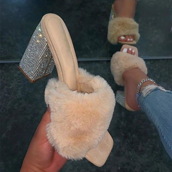 fluffy fur single slippers rhinestone high heel big size women sandals square toe slip-on summer slides shoes for lady slipper, Black
fluffy fur single slippers rhinestone high heel big size women sandals square toe slip-on summer slides shoes for lady slipper, Black