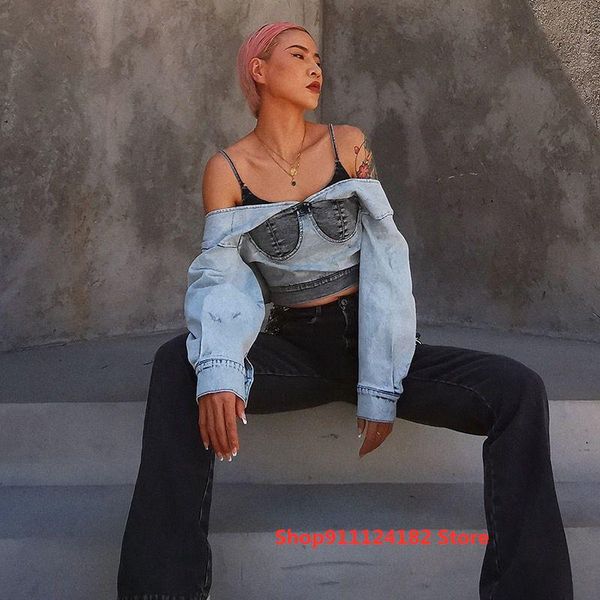 women's jackets european and american style design fashion one-shoulder fake two-piece sling backless long-sleeved short denim jacket, Black;brown
women's jackets european and american style design fashion one-shoulder fake two-piece sling backless long-sleeved short denim jacket, Black;brown
