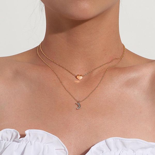 fairy full rhinestone heart moon pendant necklaces for women minimalist gold silver color chain double layered chokers necklace
fairy full rhinestone heart moon pendant necklaces for women minimalist gold silver color chain double layered chokers necklace
