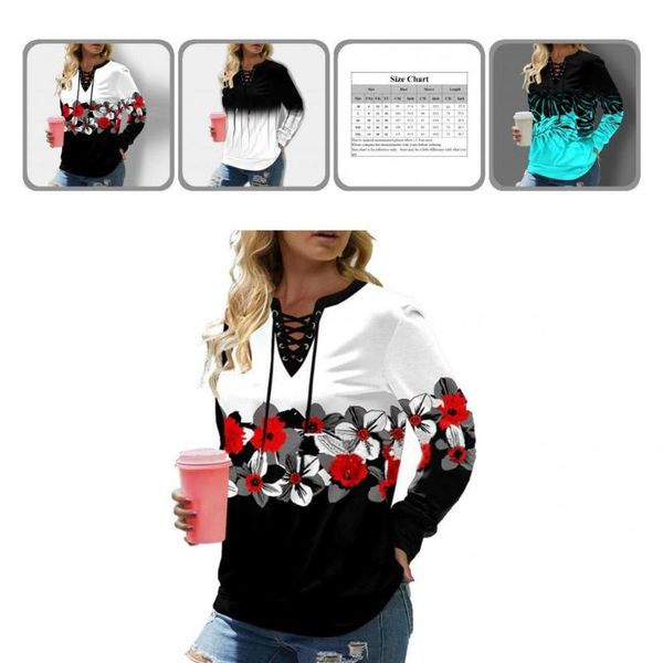 women's blouses & shirts stylish loose fashion print sweatshirt pullover women lace-up, White
women's blouses & shirts stylish loose fashion print sweatshirt pullover women lace-up, White