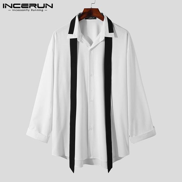 men's casual shirts incerun men shirt patchwork lapel long sleeve button fashion camisa masculina 2021 streetwear personality with tie, White;black
men's casual shirts incerun men shirt patchwork lapel long sleeve button fashion camisa masculina 2021 streetwear personality with tie, White;black
