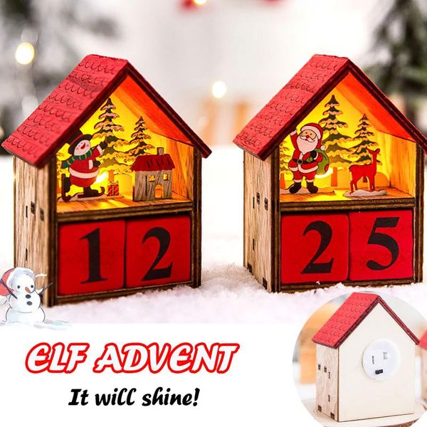 storage bags christmas decorations wooden luminous house calendar decoration combination