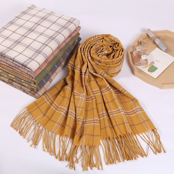 south korea dongdamen plaid scarf autumn and winter cashmere tassel shawl warm long fashion simple neck, Blue;gray
south korea dongdamen plaid scarf autumn and winter cashmere tassel shawl warm long fashion simple neck, Blue;gray