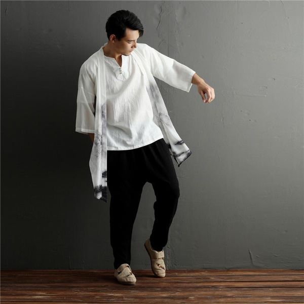 men's jackets 20 summer chinese style chiffon shirt irregular hem thin coat, Black;brown
men's jackets 20 summer chinese style chiffon shirt irregular hem thin coat, Black;brown