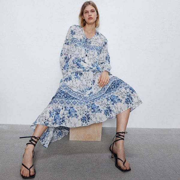 2021 new lantern sleeve maxi dresses women tunic vintage blue floral print long vestidos casual dress mvwp, White
2021 new lantern sleeve maxi dresses women tunic vintage blue floral print long vestidos casual dress mvwp, White