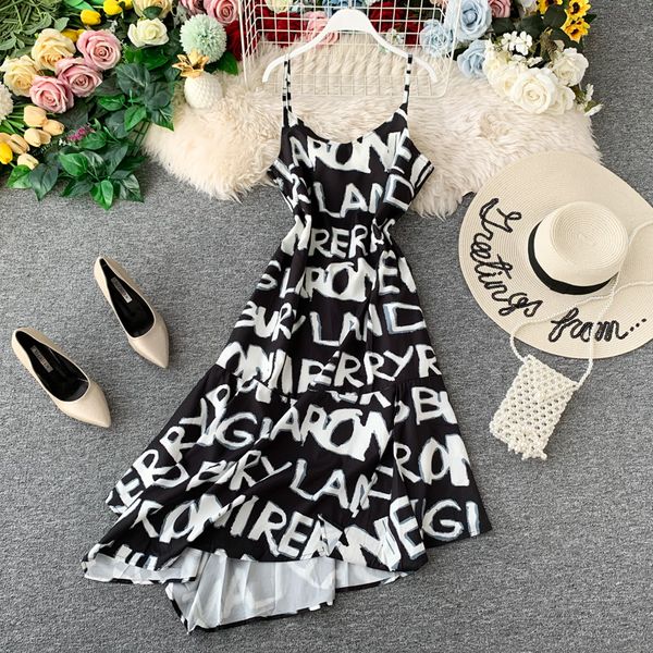 2021 summer streetwear women loose a-line spaghetti fashion letter pattern ladies vintage irregular hem long robe g99y, Black;gray
2021 summer streetwear women loose a-line spaghetti fashion letter pattern ladies vintage irregular hem long robe g99y, Black;gray
