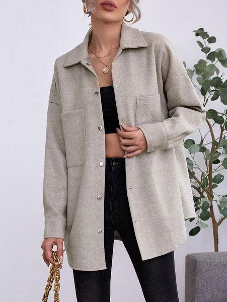 pocket front drop shoulder overcoat o8ed#, Black