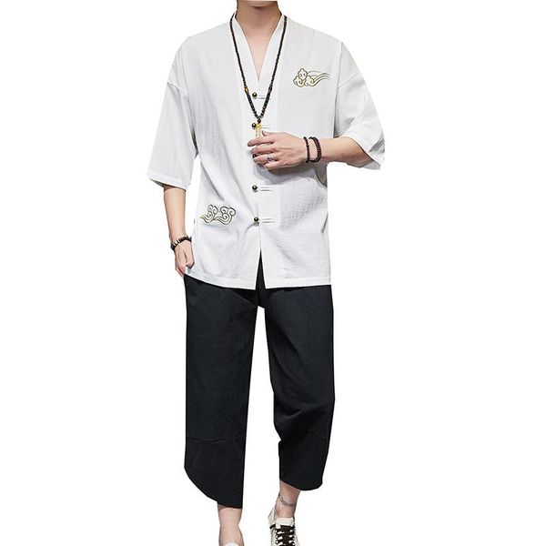men's tracksuits mens set 2021 summer linen sets men shorts short sleeve shirt +cropped pants vintage suit chinese 2pcs, Gray
men's tracksuits mens set 2021 summer linen sets men shorts short sleeve shirt +cropped pants vintage suit chinese 2pcs, Gray