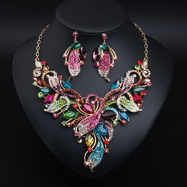 exaggerated painting oil crystal diamond necklace earring set dress bridal banquet female accessories, Silver
exaggerated painting oil crystal diamond necklace earring set dress bridal banquet female accessories, Silver