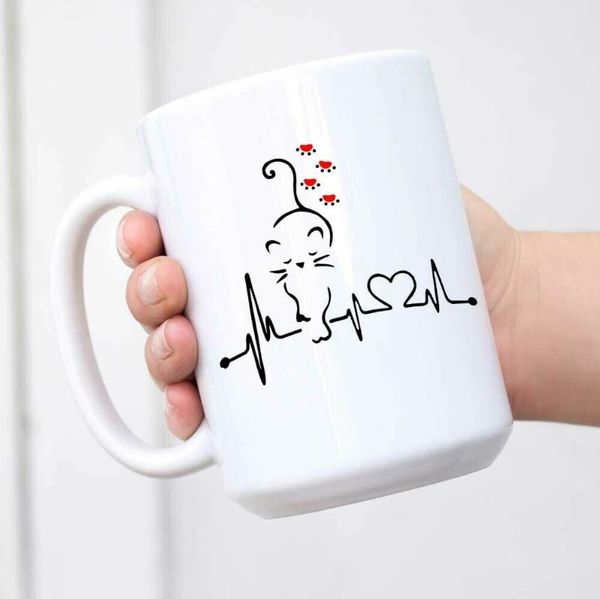 mugs cat heartbeat mug lovers gift