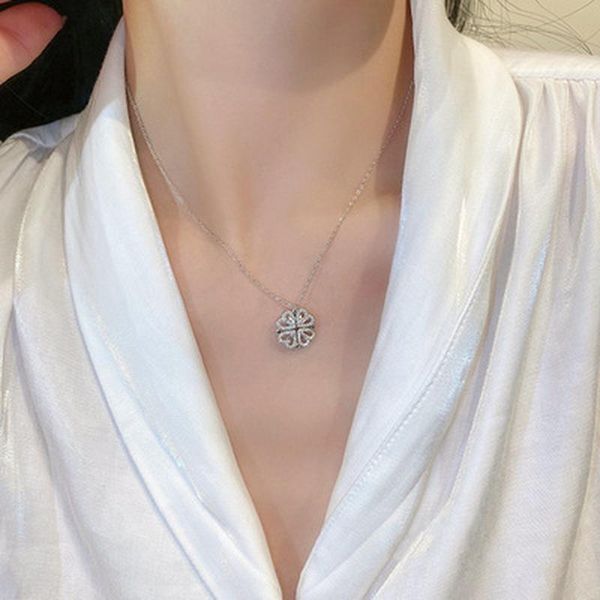 chains women's fashion micro-inlaid heart-to-heart four-leaf clover necklace clavicle chain folding a two-wear creative, Silver
chains women's fashion micro-inlaid heart-to-heart four-leaf clover necklace clavicle chain folding a two-wear creative, Silver