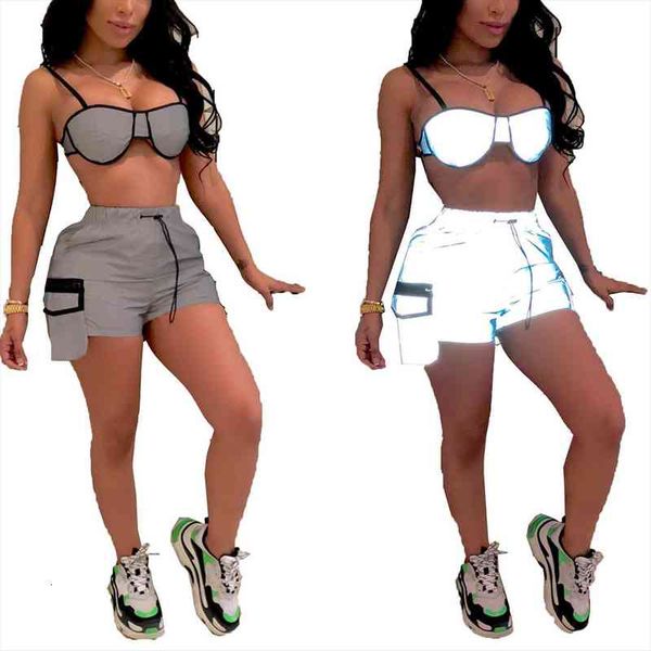 fashion women reflective discoloration short suit sling rave shorts pants with elastic drawstring clubwear clothing sets, White
fashion women reflective discoloration short suit sling rave shorts pants with elastic drawstring clubwear clothing sets, White