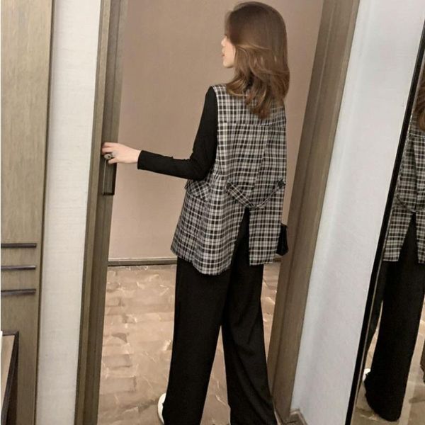 women's vests 2021 spring autumn women korean fashion double breasted plaid vest sleeveless female office ladies casual waistcoat y704, Black;white
women's vests 2021 spring autumn women korean fashion double breasted plaid vest sleeveless female office ladies casual waistcoat y704, Black;white