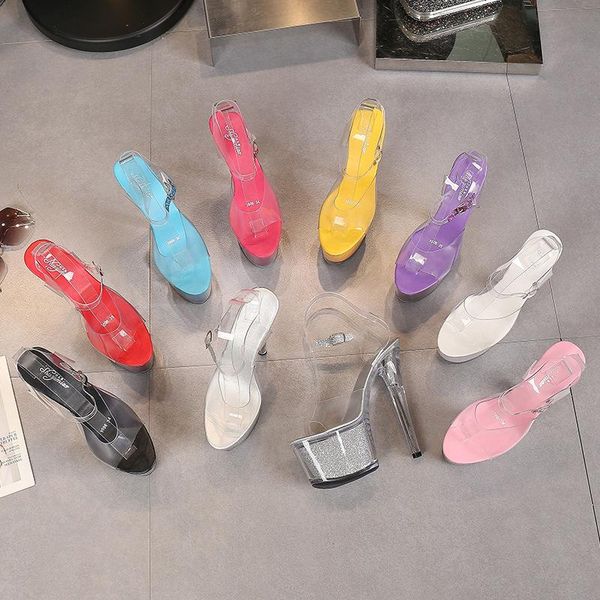 dress shoes women summer pvc transparent platform ankle strap buckle sandals open toe ultra high heel female shoe party pumps, Black
dress shoes women summer pvc transparent platform ankle strap buckle sandals open toe ultra high heel female shoe party pumps, Black